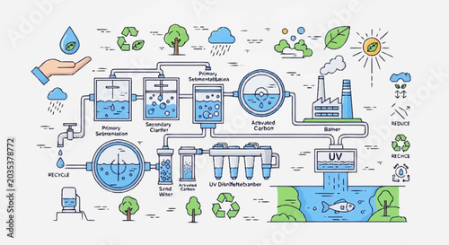 Water Treatment Process Infographic Elements.