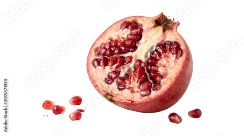 Photos Red pomegranate half with seeds png isolated on transparent background ripe juicy garnet fruit organic food