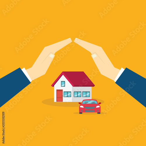 House and car insurance protection concept 