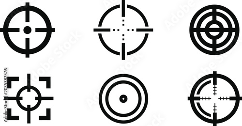 Target and crosshair precision aiming black outline icon collection