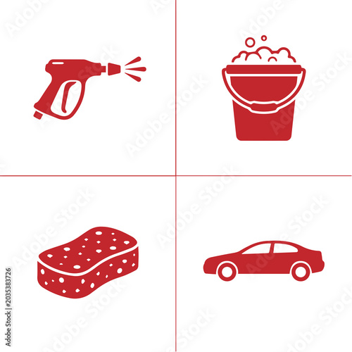 Fotografía Car wash equipment icons: pressure washer bucket sponge car with power washer