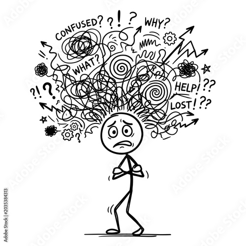 Canvas Print Overwhelmed person with confused thoughts and emotions.