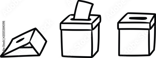 Photos Minimalist hand-drawn black and white ballot box icons showing the bright voting process and civic duty on a clean background