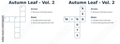 Autumn Leaf Crossword Puzzle Template Design  