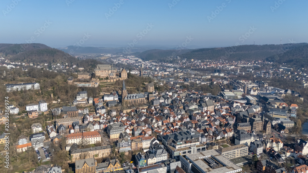Fototapeta premium Marburg Castle and Old Town From Above