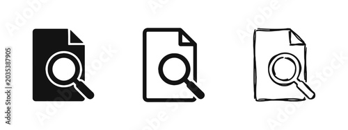 Tableau sur toile File Search and Document Research Icon Set with Magnifying Glass