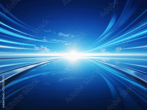 Blue Futuristic Tech Light Trails with Sky