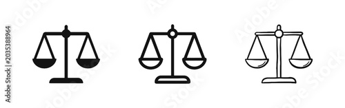 Cuadro en lienzo Legal Balance Scales Icons Set - Solid, Outline, and Hand-Drawn Doodle Styles fo