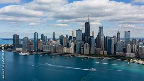 Chicago Skyline and Lake Michigan Aerial View 4K Video
