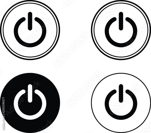 Foto Power button icons, dark control symbols representing startup shutdown and electronic device operations