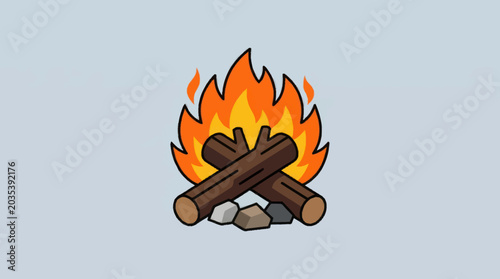Photos Burning Campfire with Logs and Flames.