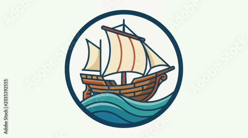 Fotografi Vintage Sailing Ship on Waves.