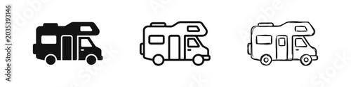 Obraz na plátne Recreational Vehicle and Camper Van Icon Set in Solid Outline and Hand Drawn Ske