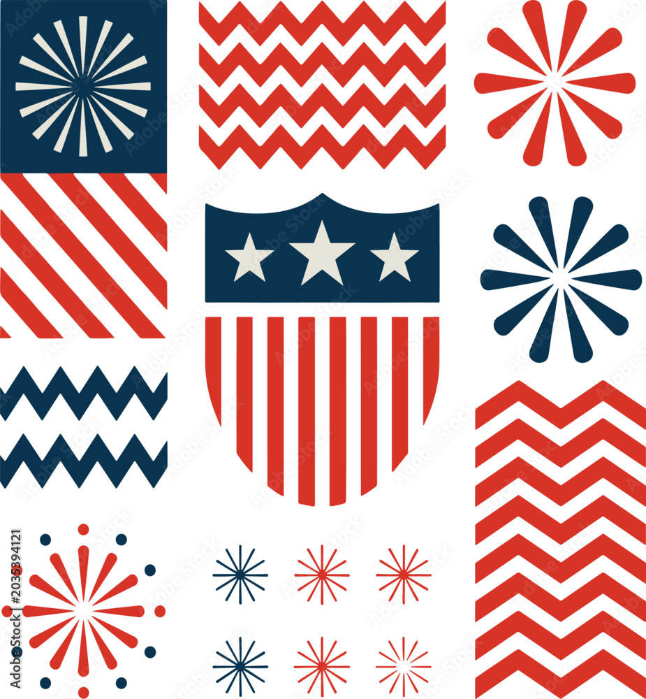 Obraz premium American flag patterns with fireworks and stripes vector illustration EPS PNG file