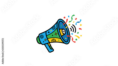 Foto Colorful Megaphone with Sound Waves.