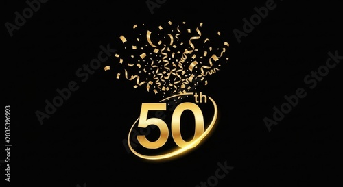 Golden 50th anniversary celebration with confetti on black background 50th anniversary anniversary c