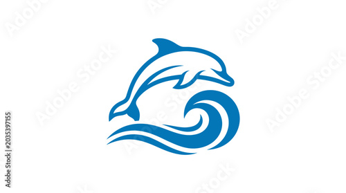 Canvastavla Jumping Dolphin Over Blue Wave Logo.