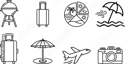 Travel And Vacation Outline Icons Vector Set