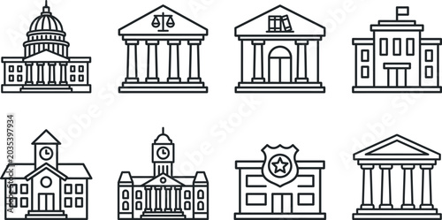 Government And Public Institution Outline Icons Set
