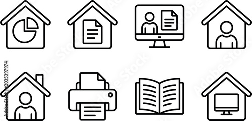 Home Office And Remote Work Outline Icons Set
