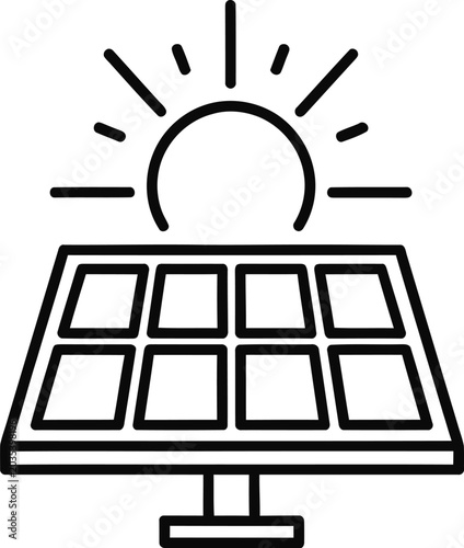 Solar panel with sun icon representing renewable photovoltaic energy source.