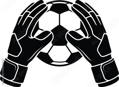 Картината върху платно Goalkeeper hands in gloves holding a soccer ball with football goalkeeper equipm