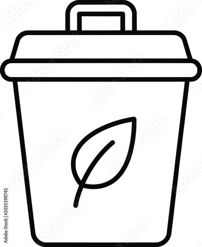 Compost bin with leaf icon, linear design, vector illustration for eco projects.