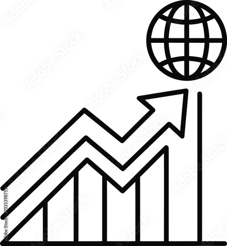 Global economic growth icon, linear design, vector illustration for business reports.