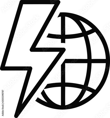 Lightning bolt striking globe on white background symbolizing energy.