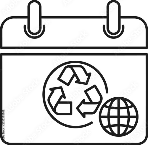 Calendar with recycling symbol and globe for Earth Day planning.