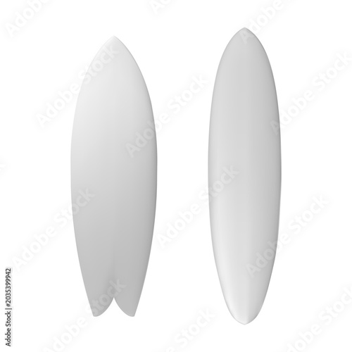 Set of white blank surfboard templates shown from top view fish tail and round tail shapes generic surf mockup isolated on white background ready for custom design
