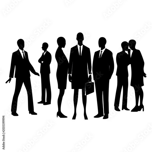 Vector black silhouettes of business people men and women in group. Professional corporate team collection isolated on white background for design use