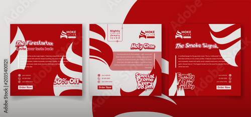 Set of social media post template in red white design with flat smoke background