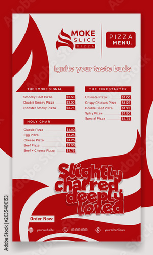 Food menu template for pizza restaurant menu in red white background. street food menu template