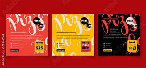 Set of social media post template with typography on background for pizza street food campaign