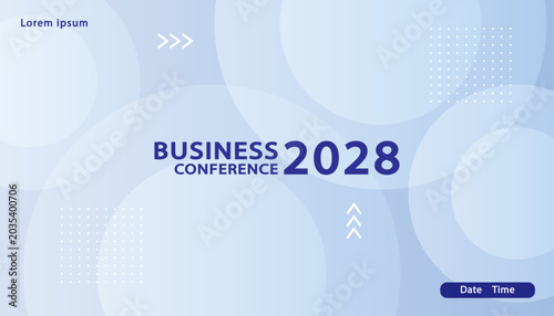 Business conference background with light blue abstract geometric circular shapes. Modern horizontal corporate presentation template for online webinar slides, technology forum backdrops