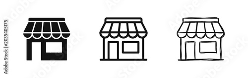 Foto Small shop and retail store icons - Solid, outline, and hand-drawn styles for lo