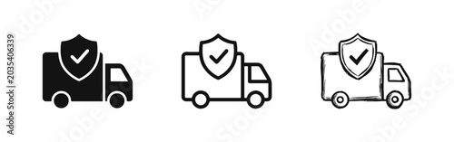 Quadro su tela Secure Delivery and Insured Shipping Icon Set with Truck and Shield