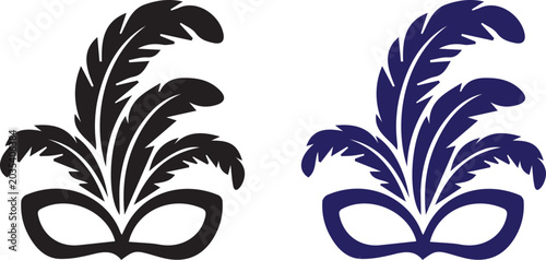 Foto Black and purple masquerade masks with feathers
