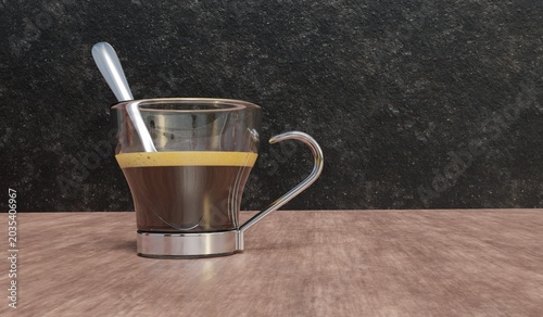Espresso coffee, hot coffee, black coffee, 3D illustration.