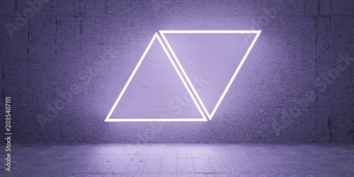 LED neon light frame, triangular shape, 3D illustration.