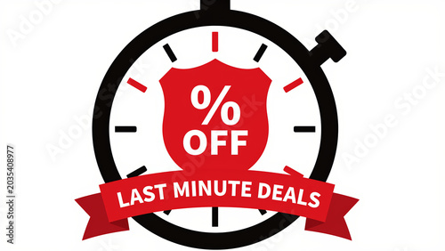 Urgent Sale Stopwatch Icon – Red Ribbon Banner with 