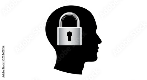 Mind security concept silhouette of a head with a padlock illustrating mental protection