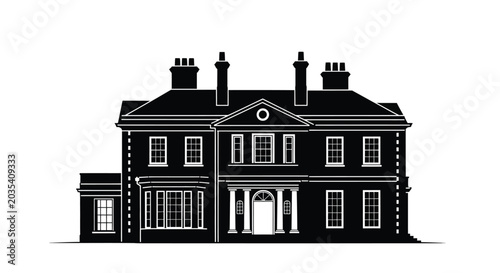 Foto Elegant black silhouette of a classic georgian mansion with chimneys
