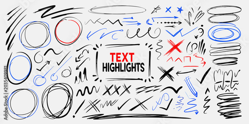 Fotografia Sketched annotation marks and symbols on a light gray background