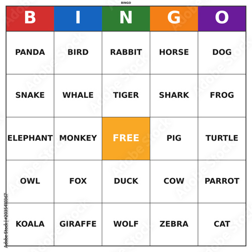 Canvas Print Animals Bingo Game Card