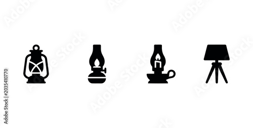 Tableau sur toile Vintage lighting collection lanterns oil lamps and tripod floor lamp silhouettes