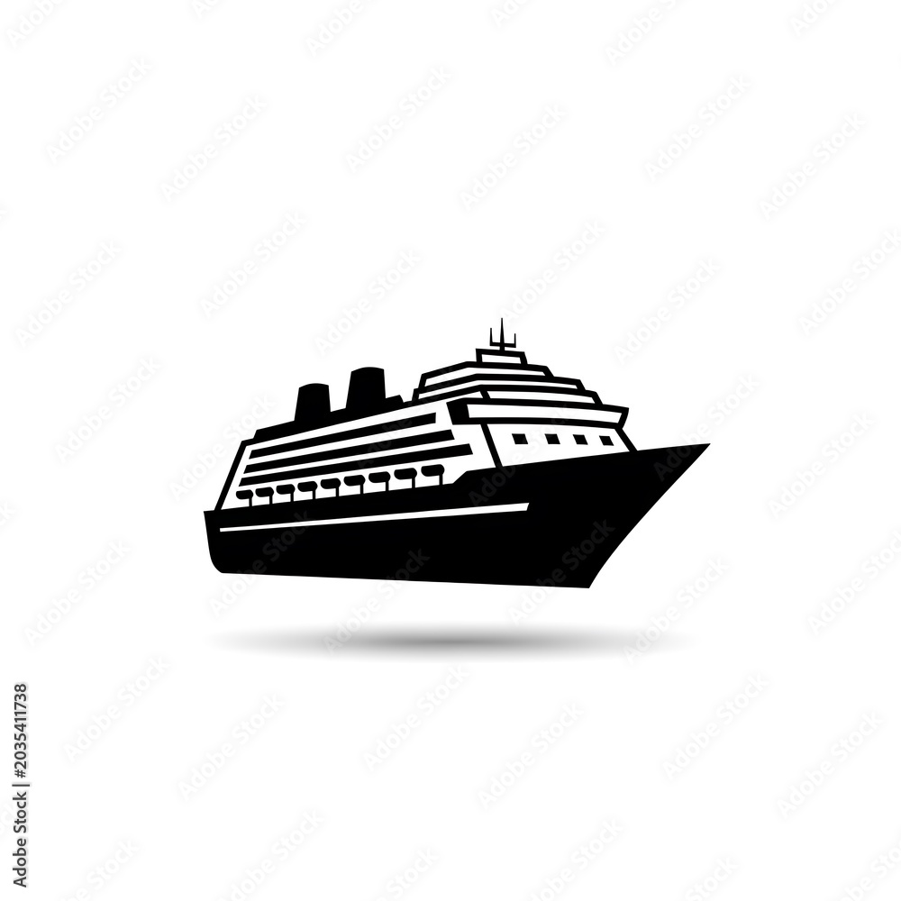 Fototapeta premium Large luxury cruise ship silhouette isolated on white background