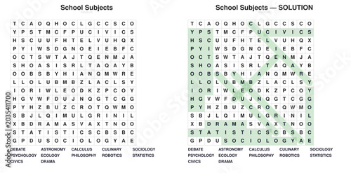 Bild auf Leinwand School Subjects Word Search Puzzle