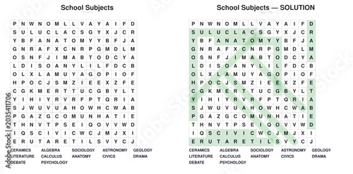Bild auf Leinwand School Subjects Word Search Puzzle